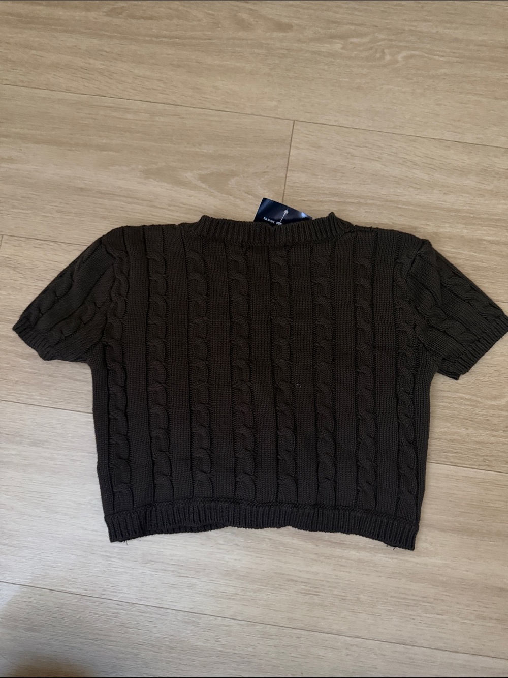 Brandy Melville Cable Knit Short Sleeve Cropped Cardigan - Dark Brown - Picture 4 of 9